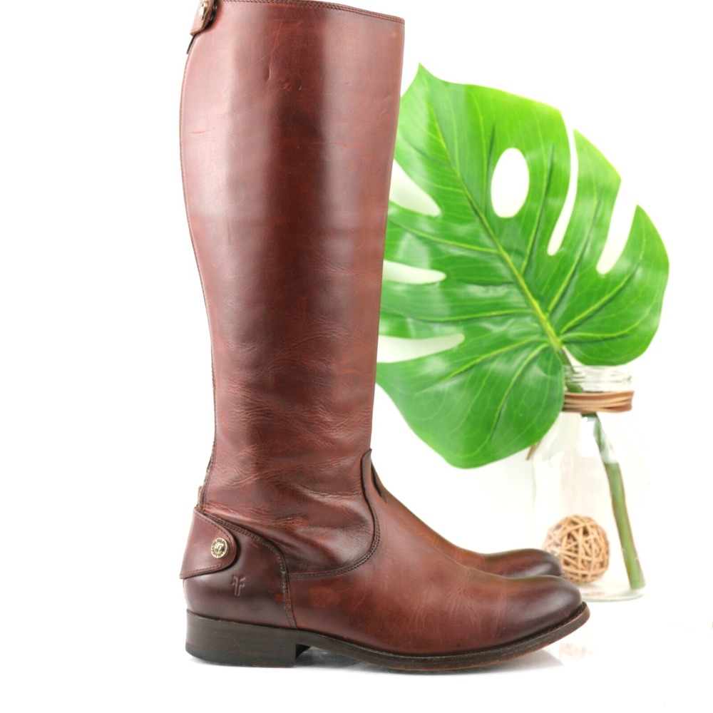 Frye Womens Melissa Button Riding Boot Size 8 Brown Leather Knee High Equestrian